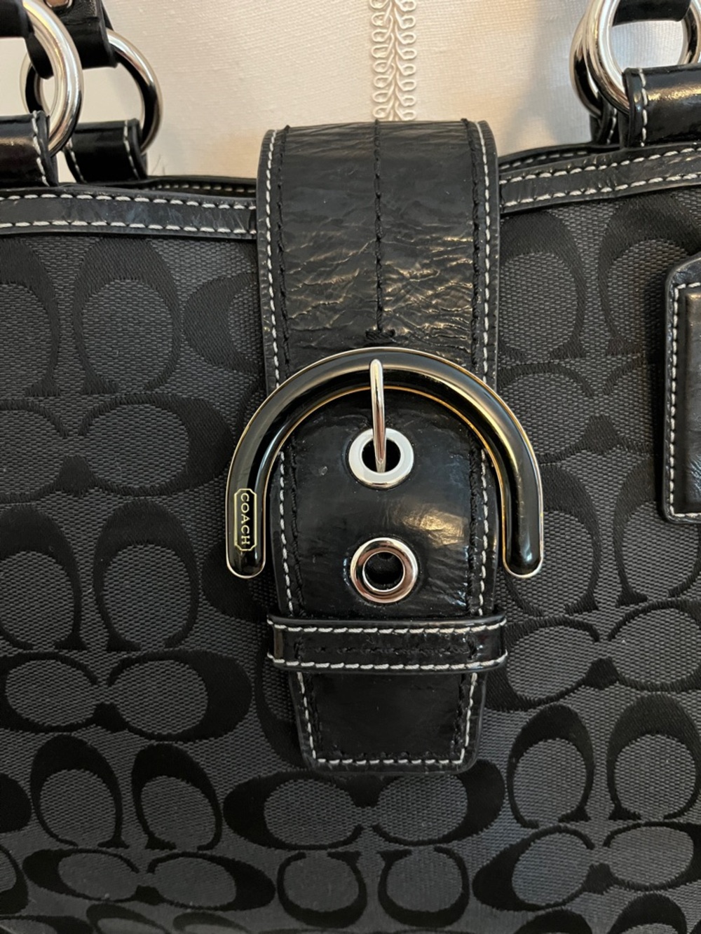 Coach Black Signature Canvas Shoulder Bag with Leather Trim - Picture 2 of 9